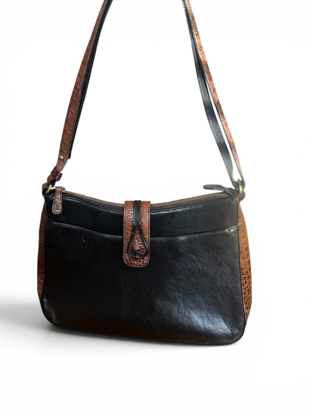 Brahmin Vintage Black Leather Croc Trim Shoulder Bag Crossbody - Picture 5 of 6